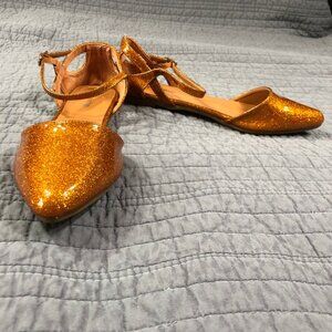 Unique Vintage Mary Jane Flats Women 9 Bronze Glitter Patent Retro